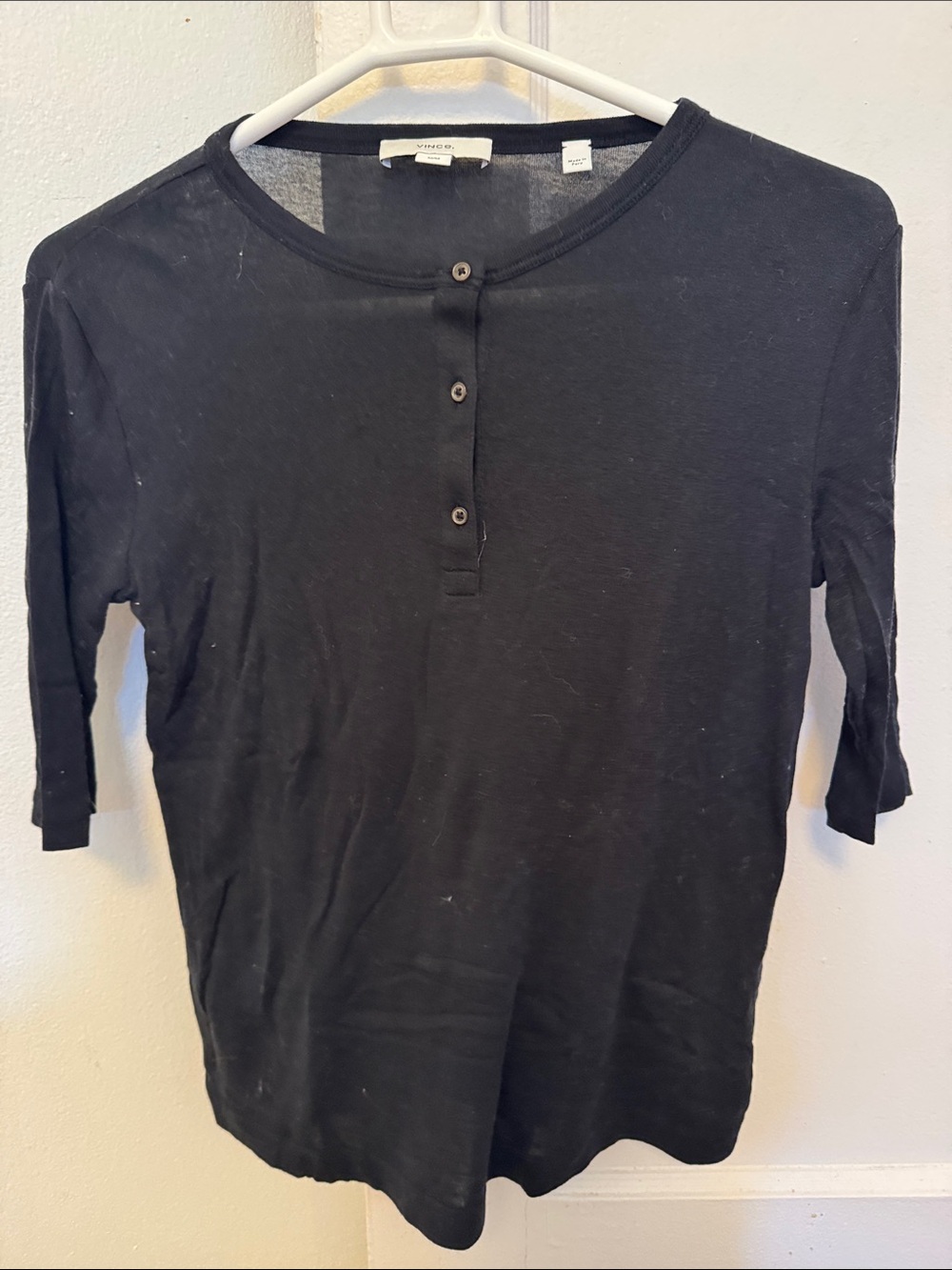 Vince Kids Black Three-Button Henley Top